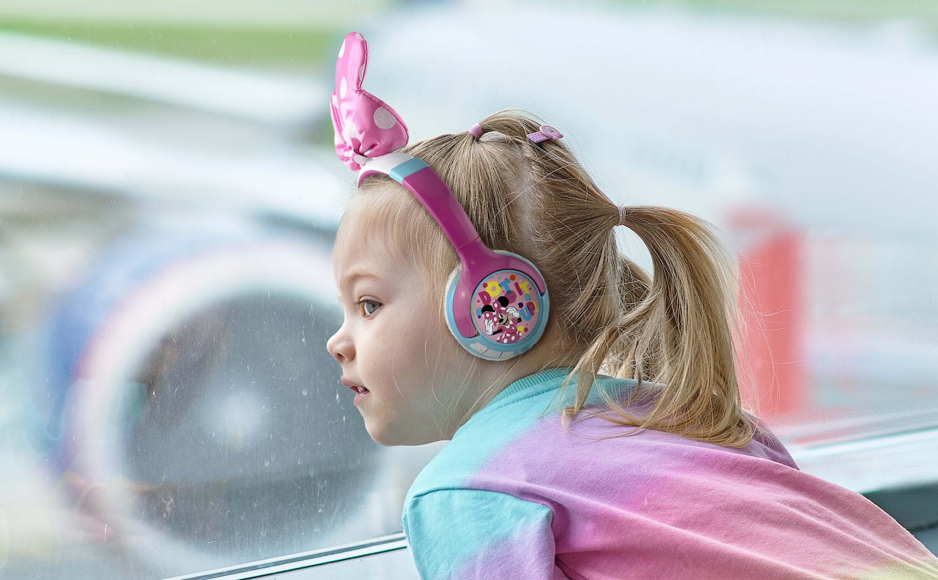 Girl with pink online headphones