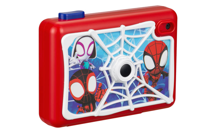 Spidey And His Amazing Friends Digital Camera for kids with Spider-Man themed design and built-in photo frames and stickers.