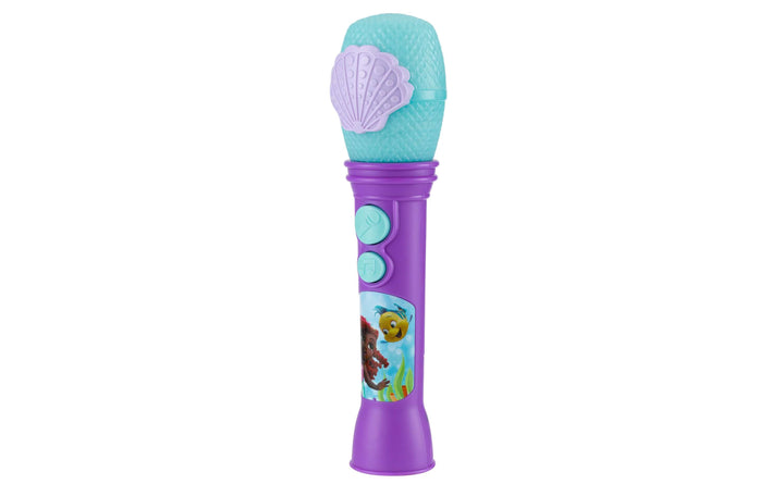 Ariel Karaoke Microphone Toy for Kids with Disney Junior graphics, kid-friendly controls, purple and blue design.