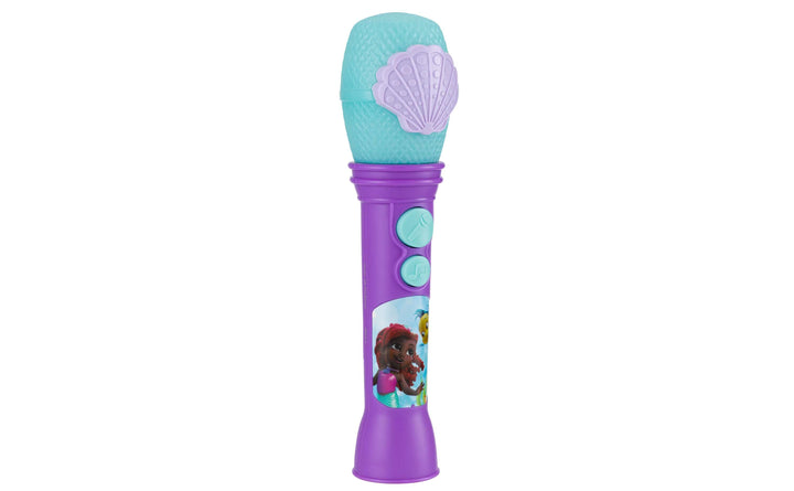 Purple and blue Ariel karaoke microphone toy for kids with Disney-inspired graphics and kid-friendly controls